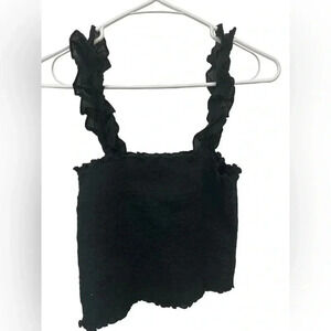 Aerie Black Smocked Crop Top Sleeveless ruffle straps NWT